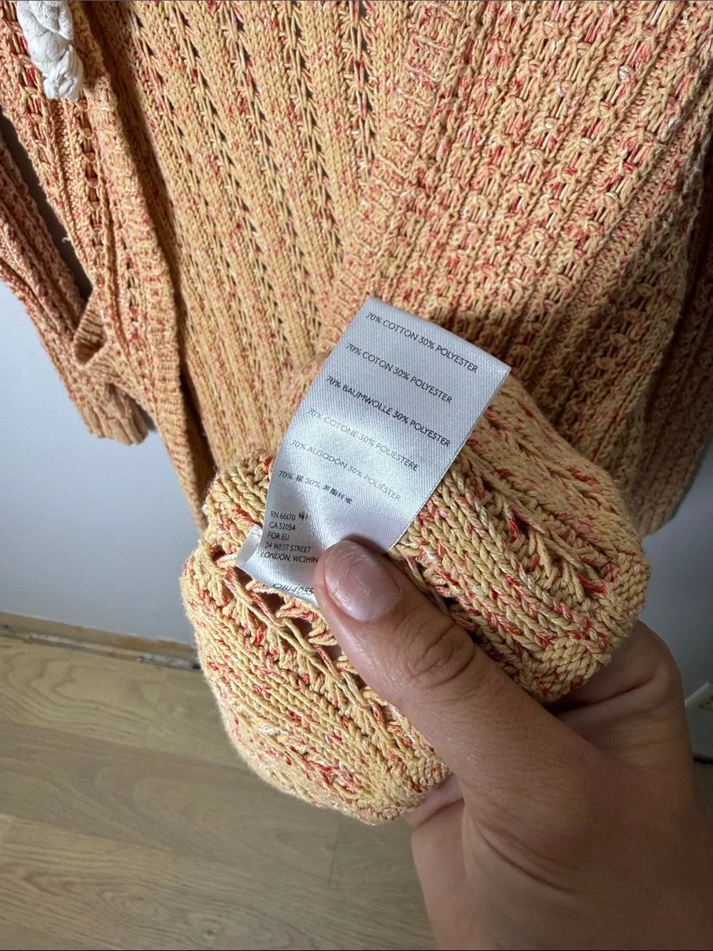 Free People Beach Open-Knit Hooded Cardigan Sweater in Peach Small